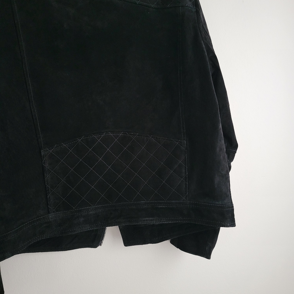 EXPRESS Genuine Black Suede Quilted Biker Bomber Moto Jacket Unisex - Picture 6 of 7